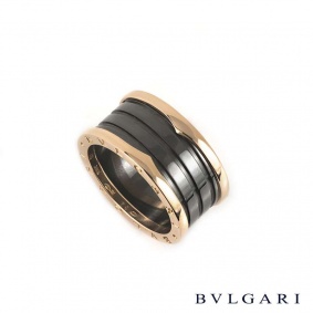 Bvlgari 18k Rose Gold & Black Ceramic B.zero1 Ring AN855563